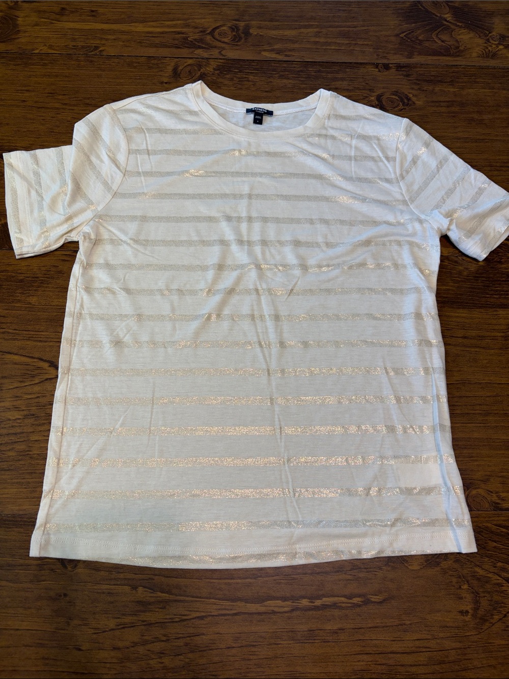 Express White Tee with Metallic Stripe Detail